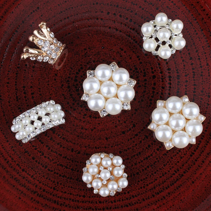 

30PCS Hot Fix Vintage Metal 3D crown/snow/bridge Crystal Pearl Buttons Alloy Flatback Rhinestone Buttons for Hair Accessories