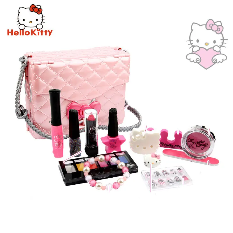 HELLO KITTY, Детская косметика, для девочек, rincess, губная помада, игрушка, сумка для хранения, губная помада, лак для ногтей, набор для макияжа, детские игрушки для макияжа