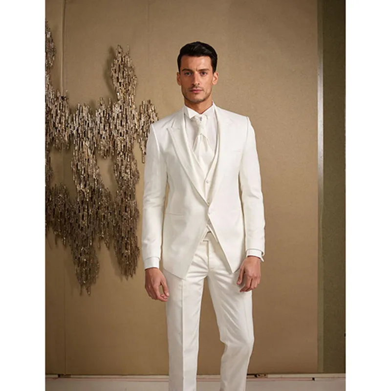 Mucielee Terno Masculino мужской костюм Блейзер цвета слоновой кости смокинг Slim Fit Свадебные