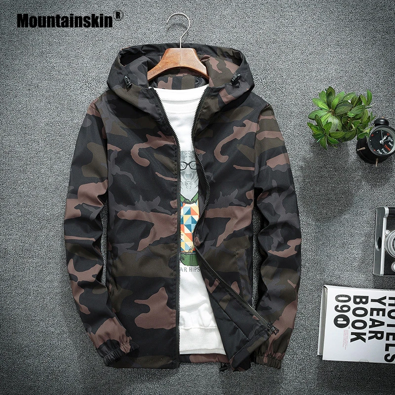 Мужская повседневная куртка Mountainskin камуфляжная с капюшоном размеры до 5XL весна
