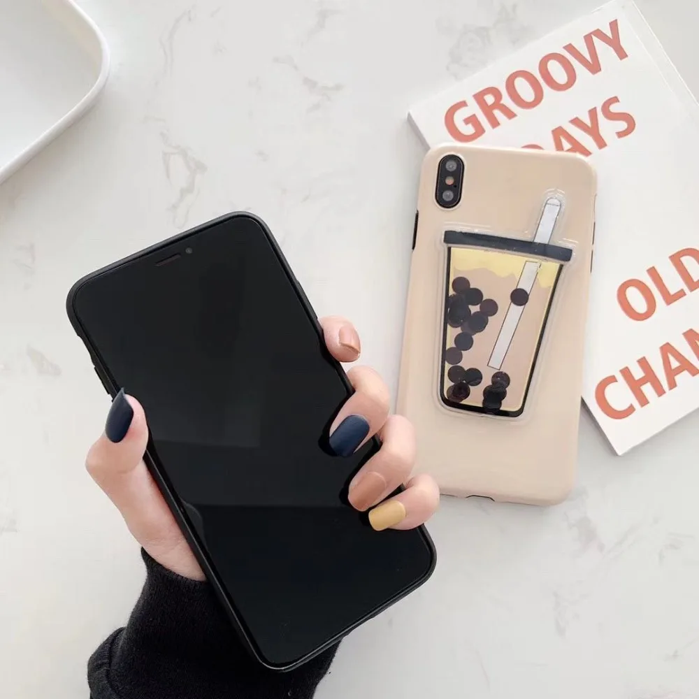 Stress Reliever Pearl Milk Tea Mobile Phone Case For Iphone XMAX XS XR TPU Material Cover Capa Fundas |