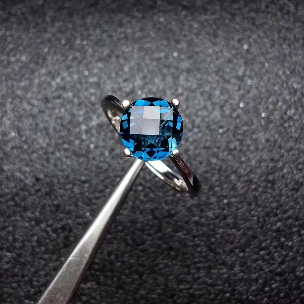 

Elegant Classic round Natural London Blue topaz gem Ring Natural gemstone ring S925 silver women party girl gift fine Jewelry