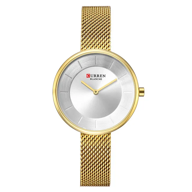 Gold White CURREN новые женские часы люксовый бренд женское платье кварцевые часы Креативный циферблат модные часы для девочек - Цвет: Gold White