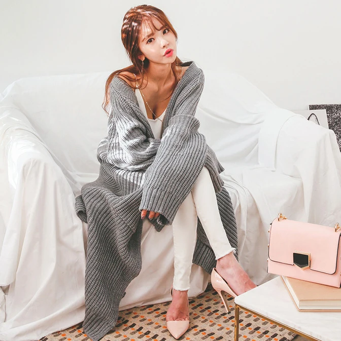 Женский длинный вязаный кардиган плотный шерстяной длиной до колен| |