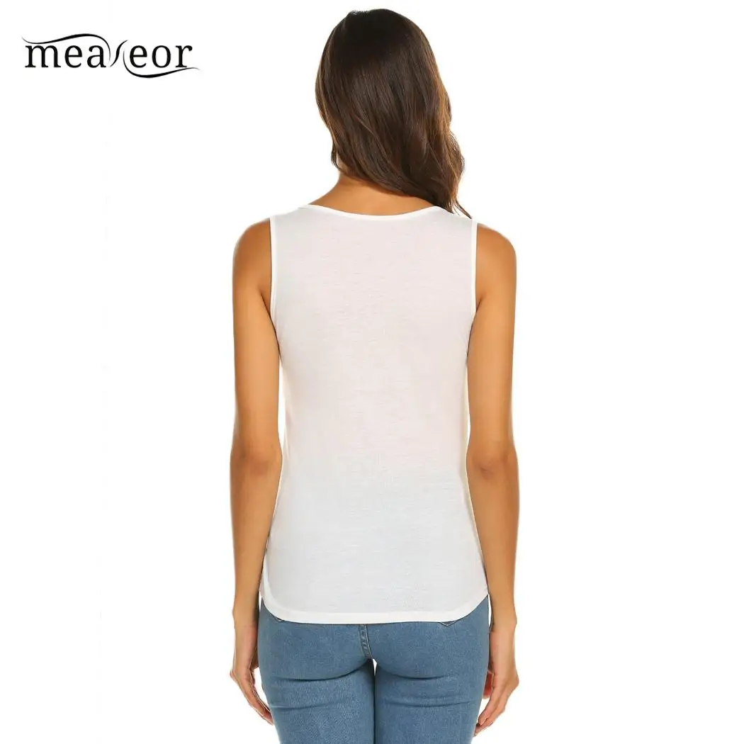 Meaneor New Print T Shirt for Women DIY Your like Photo or Logo Shirts Solid O-Neck Sleeveless Casual Top Summer Slim T-Shirt | Женская