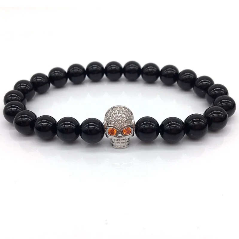 9 NAIQUBE New Arrival Diy Trendy Skull Charm Bracelets For Men Black CZ Skull Head Men Bracelets Lava Stone Jewelry Gift - Окраска металла: 9