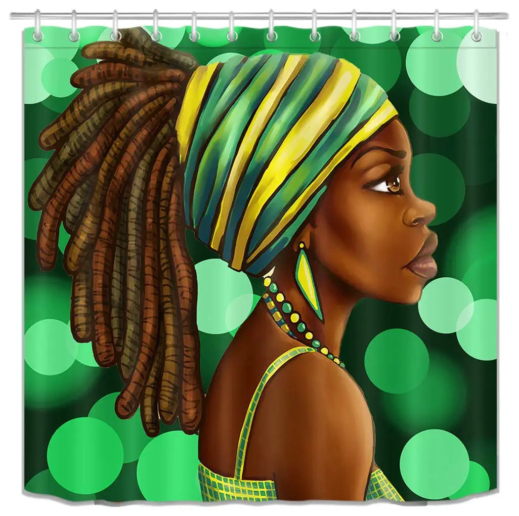 

Afro Woman Shower Curtain Set for Bathroom African American Lady Fabric Bathroom Curtain