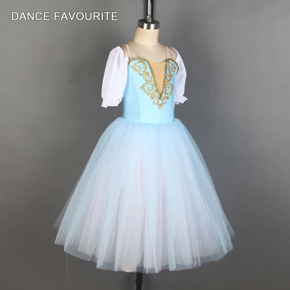 Бледно-синяя балетная юбка-пачка Длинная романтическая танцевальная одежда для