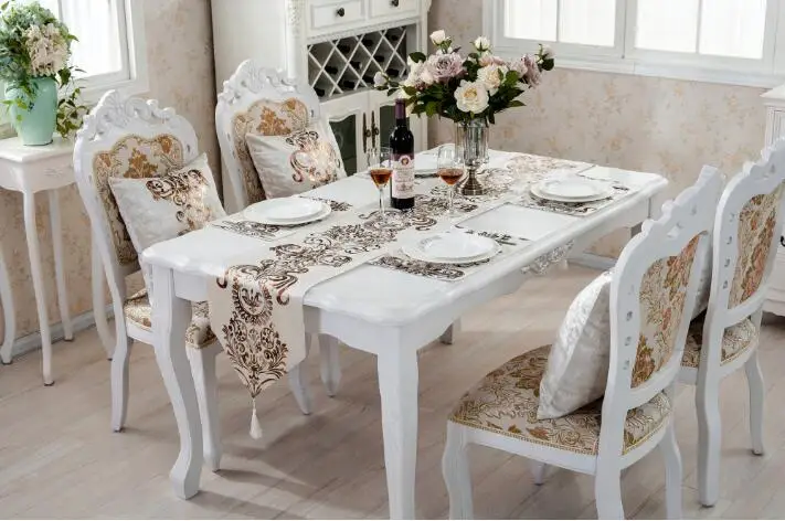 

European Fashion Luxury Table Runner Party Wedding Decoration Raised Flower Tablecloth Damask Table Runner Dustproof Cloth Cover