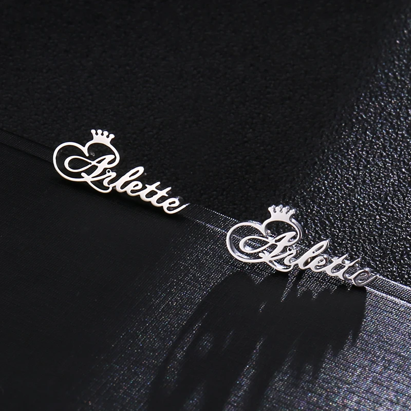 Crown Stud Earrings Personalize Name Earring For Women Stainless Steel Customize Letter Piercing Christmas Gift |
