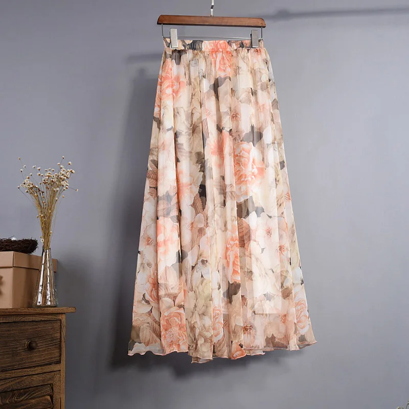 floral 23 Богемная шифоновая Женская юбка с цветочным принтом, плиссированная макси юбка с высокой талией, пляжные длинные юбки для женщин, летняя повседневная одежда для женщин - Цвет: floral 23