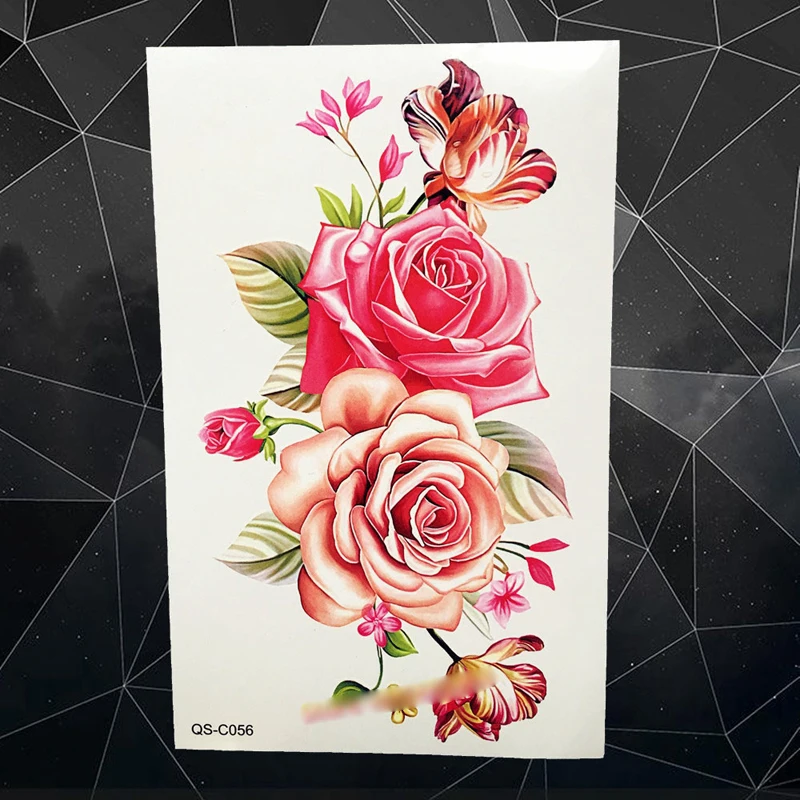 Индийские арабские Временные татуировки наклейки розовые розы водостойкие