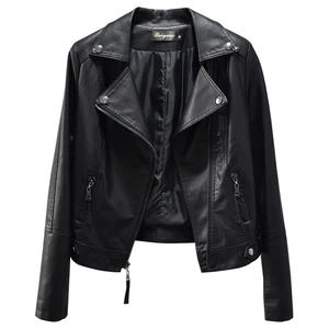 Женская кожаная куртка большого размера с длинным рукавом