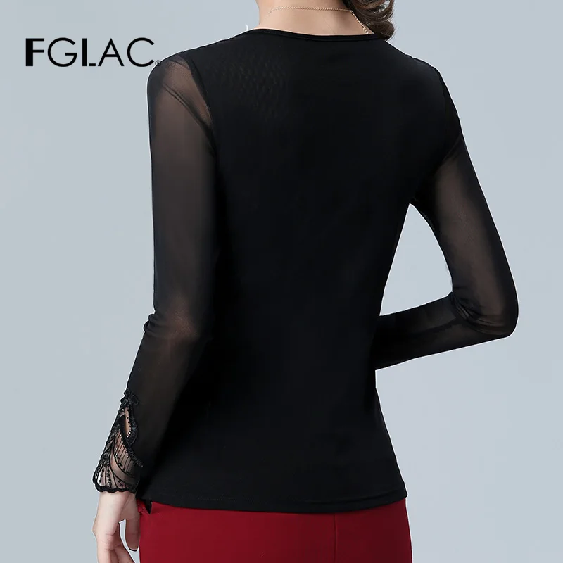 Женская рубашка модная повседневная Весенняя сетчатая с длинным рукавом