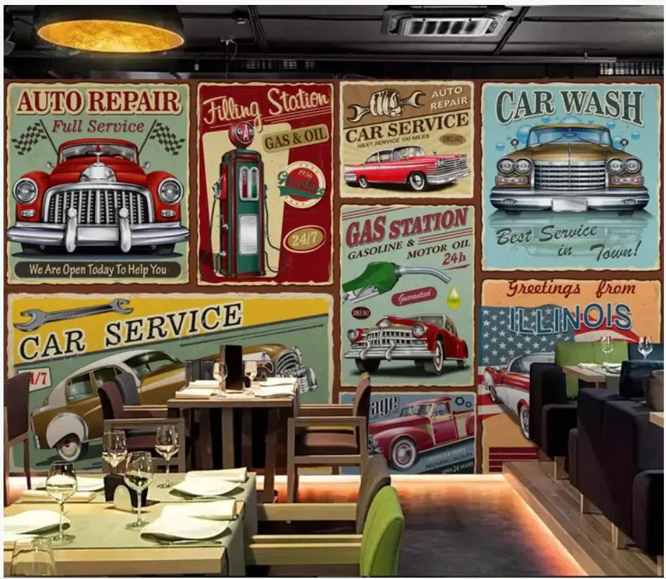 

Custom photo 3d wallpaper Retro nostalgic hand-painted European classic car bar restaurant living room wallpaper for walls 3 d