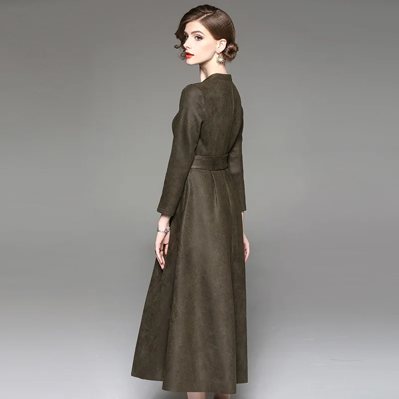 Readit платье в клетку 2017 зимнее Желтый Армейский зеленый Клетчатый узор с поясом