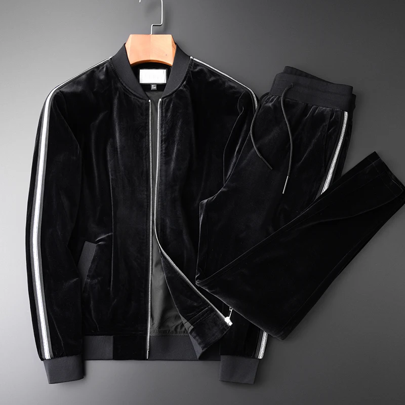

Minglu Sweatshirt Men Luxury Pleuche Fabric Slim Fit Thick Men Sweatshirts Fashion New 2pcs (sweatshirt+pants) sport set 3XL 4XL