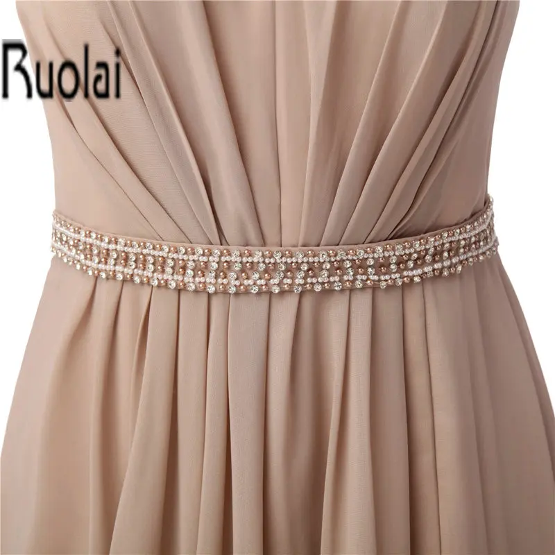 

2017 Elegant Champagne Long Evening Dresses Scoop Sleeveless Beading Sashes Wedding Party Dresses Sheer Back Custom Made