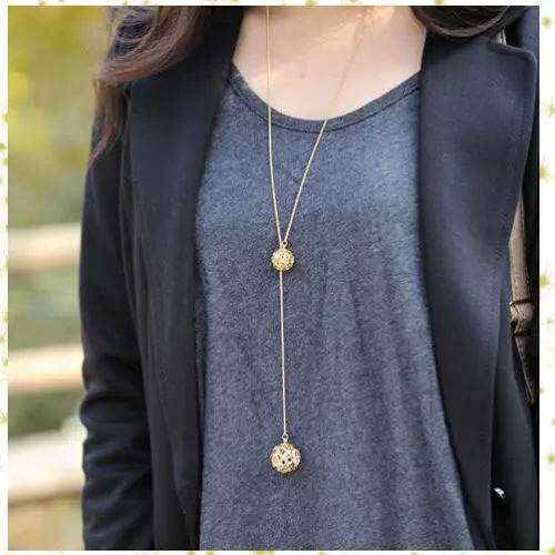 Горячая Распродажа модное ожерелье с кристаллами двумя шариками длинным отрезом