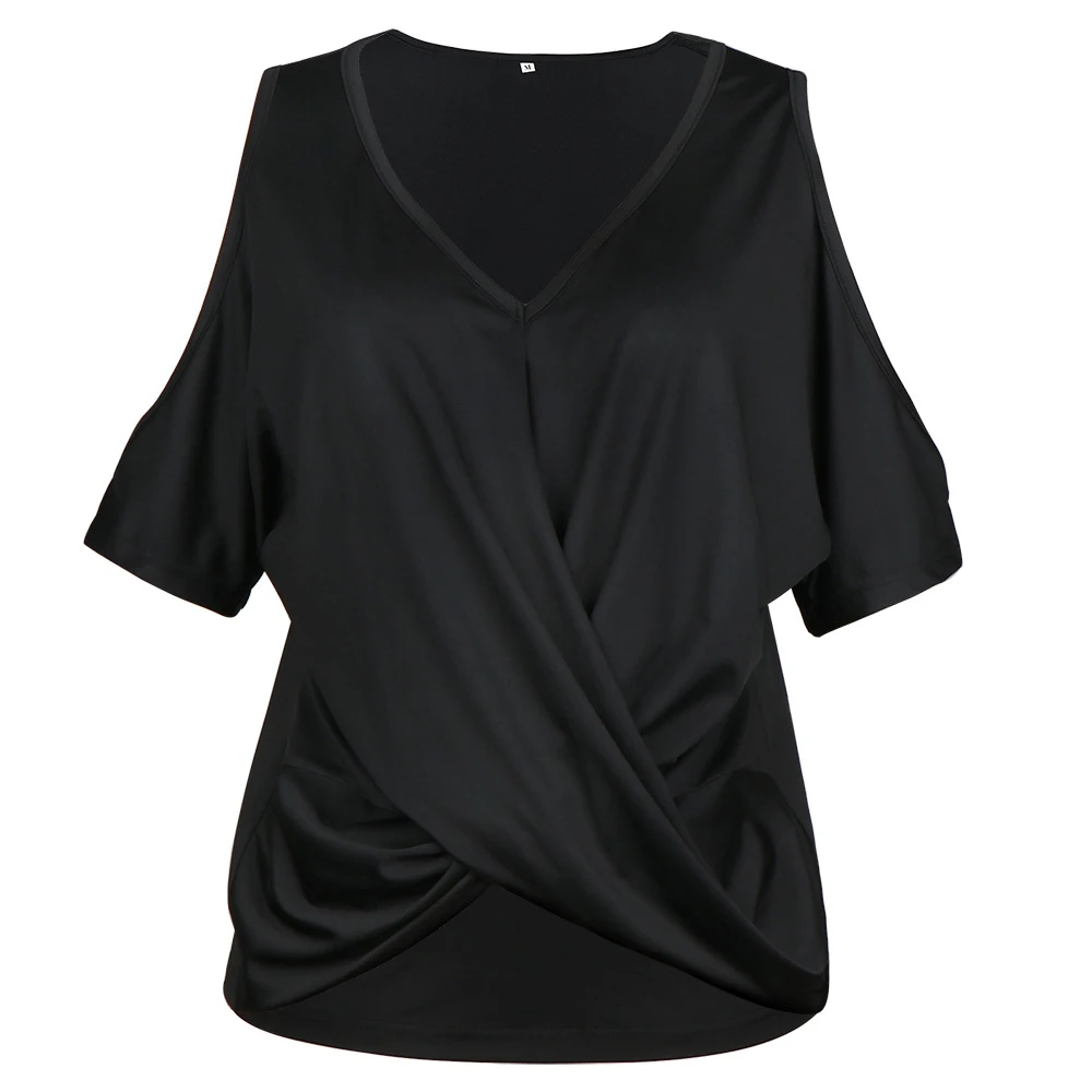 Сексуальная футболка с открытыми плечами v-образным вырезом коротким рукавом