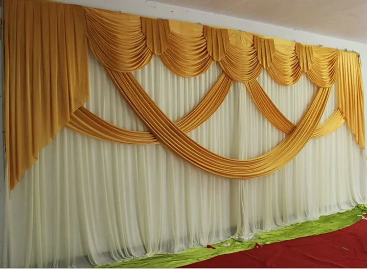 

3m*6m Luxury Gold Wedding Backdrop with Beatiful Swag drape and curtain wedding marriage decoration B