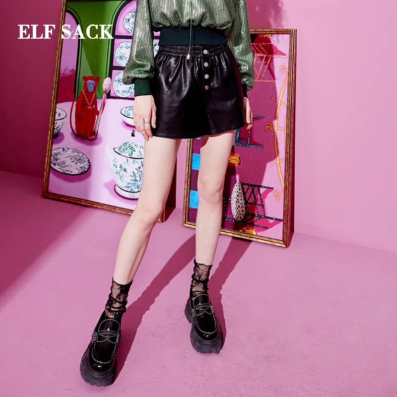 ELFSACK новинка 2019 женские шорты повседневные одноцветные средней длины из