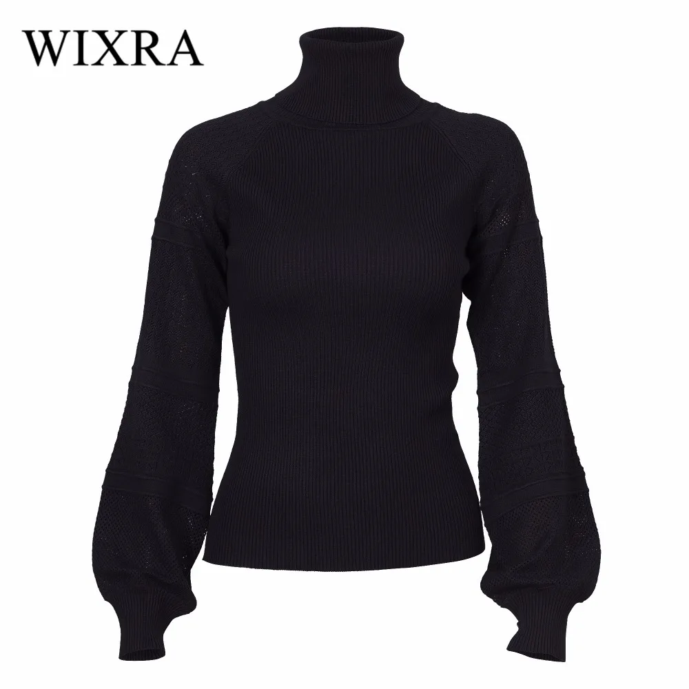 Wixra Warm and Charm Winter 2017 Women's Knitted Turtleneck Sweater Hollow Out Pullover Long Lantern Sleeve Knitwear Jumper Top | Женская