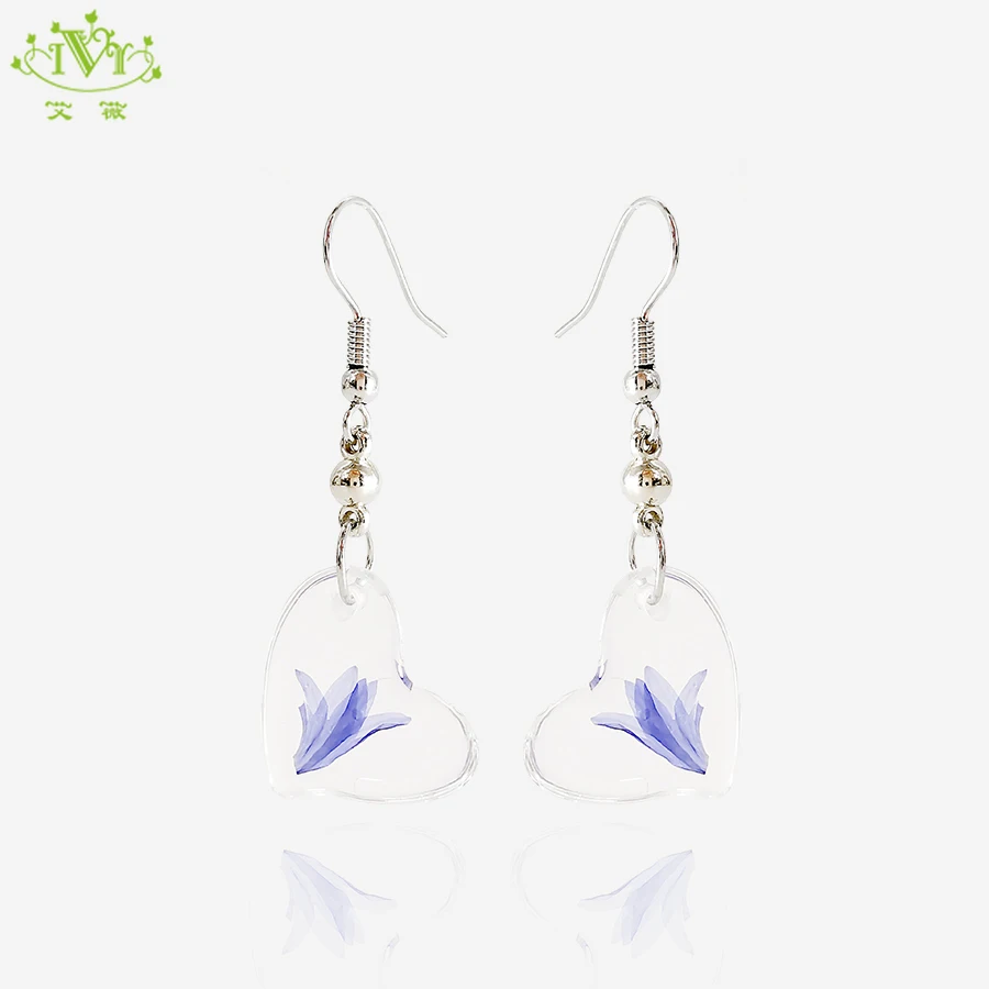 Висячие серьги IVR в стиле бохо с натуральными цветами розовыми и синими