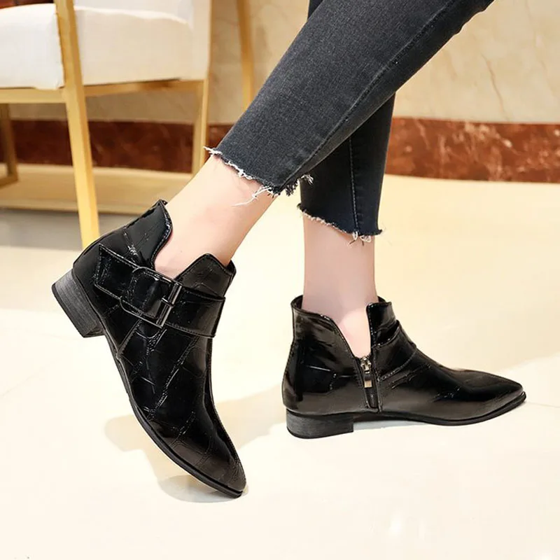 Однотонные ботильоны из искусственной кожи с острым носком на молнии женская