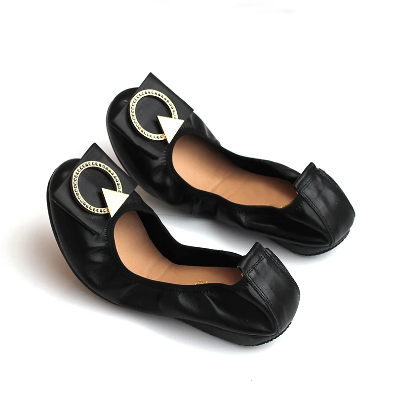 Женские балетки на плоской подошве из натуральной кожи с металлическим