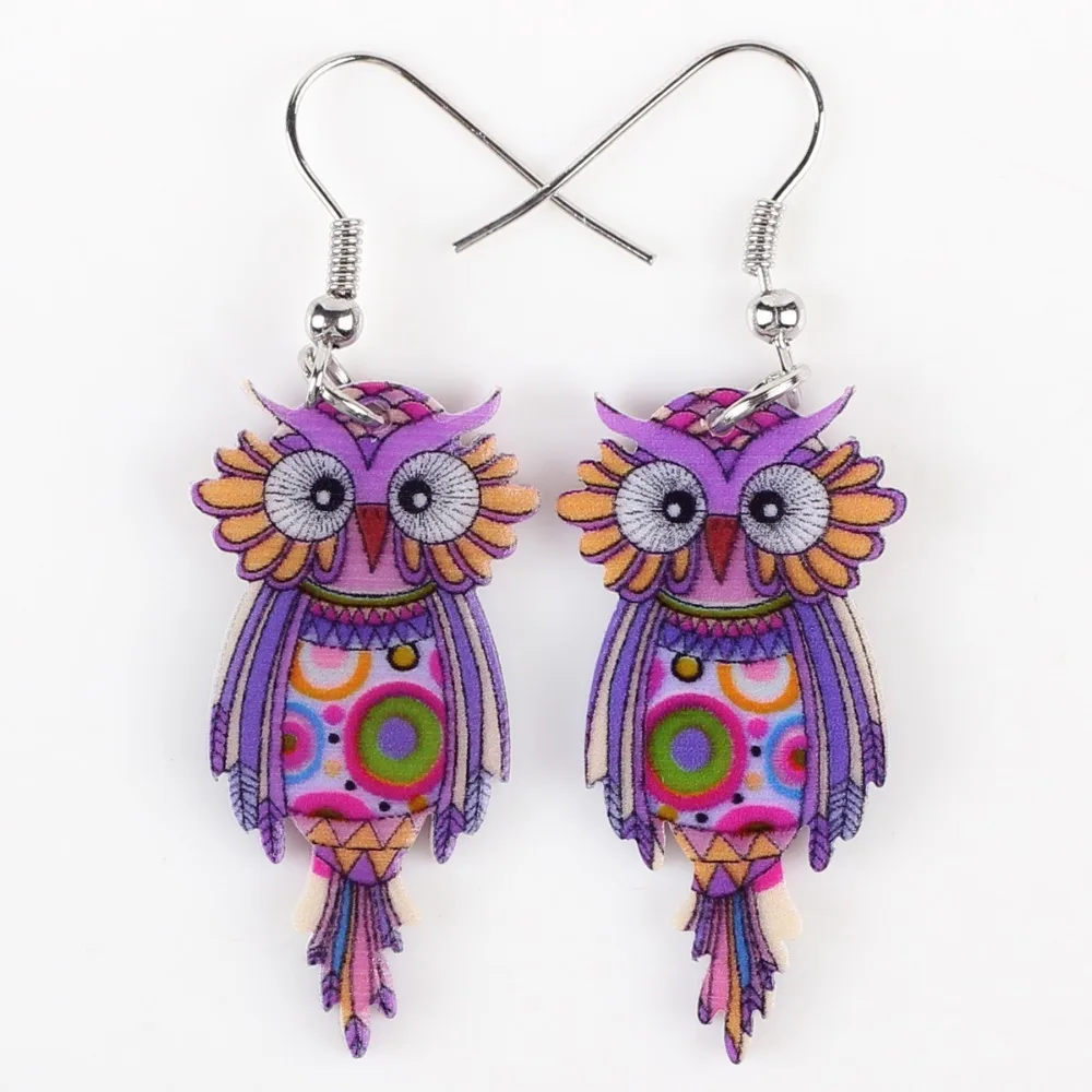 Bonsny длинные висячие серьги в виде совы большие акриловые с узором популярные