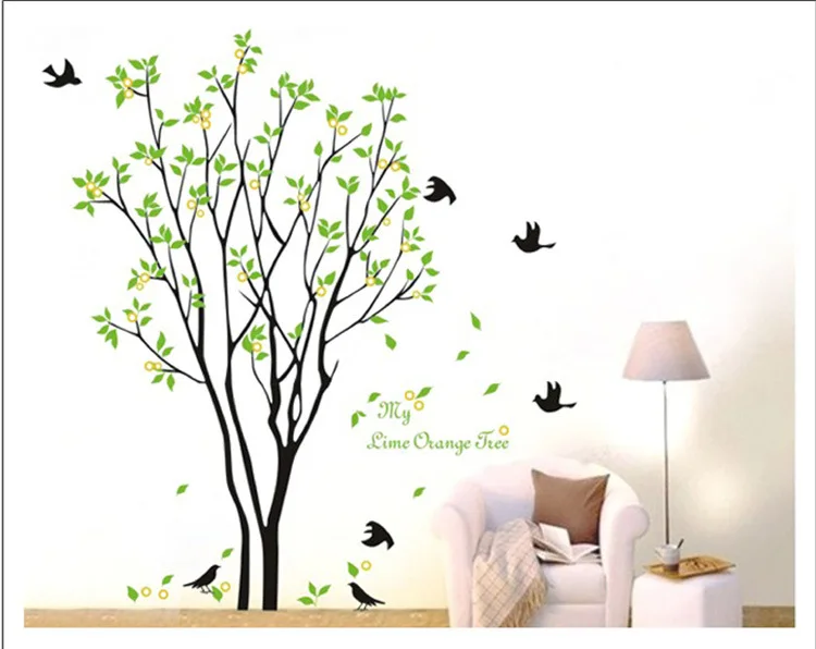 Настенная Наклейка на стену My Lime оранжевое дерево зеленое с фруктами обои