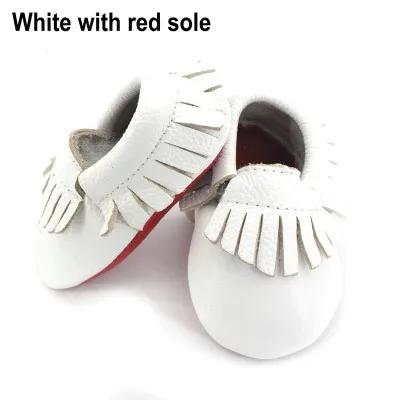 white red sole Мокасины для самых маленьких из натуральной кожи; мягкая детская обувь для мальчиков; обувь для первых шагов; нескользящая обувь для маленьких девочек - Цвет: white red sole
