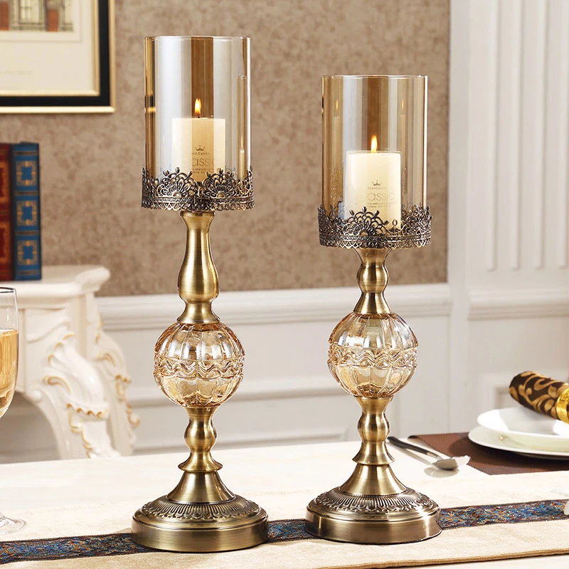 

LuxuryEurope Glass Candle Holders Crystal Metal Candlestick Candelabros Para Velas Wedding Centerpieces Home Decor