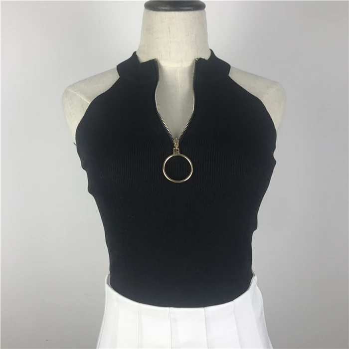 Майка женская укороченная однотонная на молнии пикантный топ лето|Майки| |