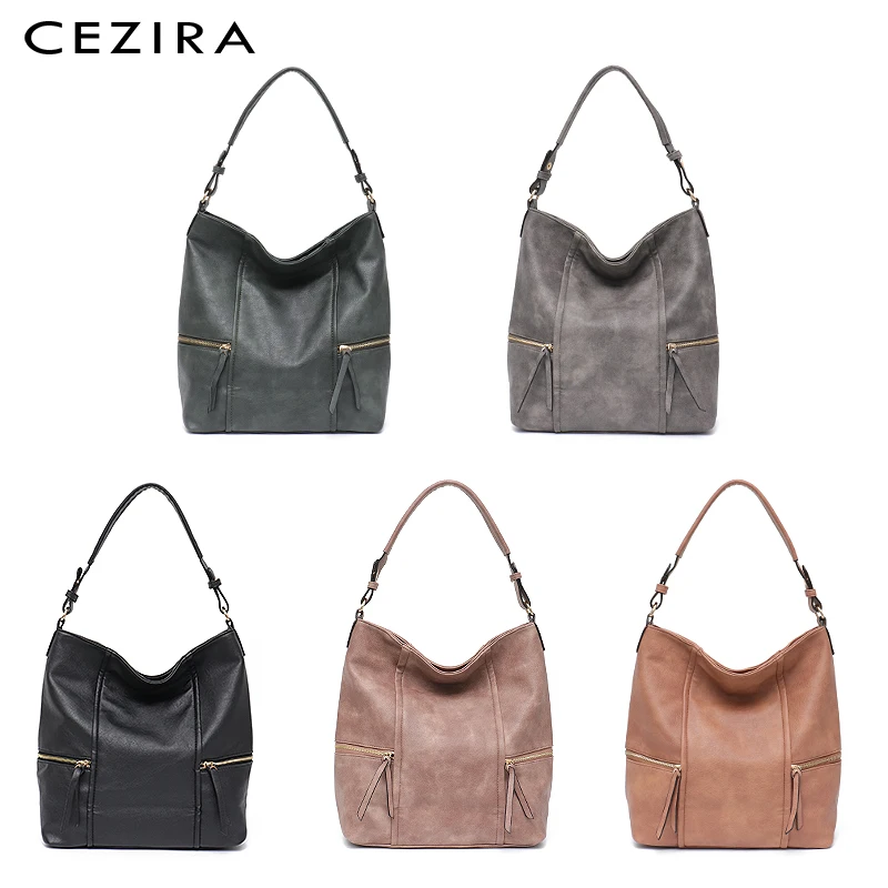 CEZIRA, новые модные женские сумки-Хобо на плечо для женщин, карман на молнии, Высококачественная брендовая стильная повседневная большая сумка-хобо, сумка через плечо