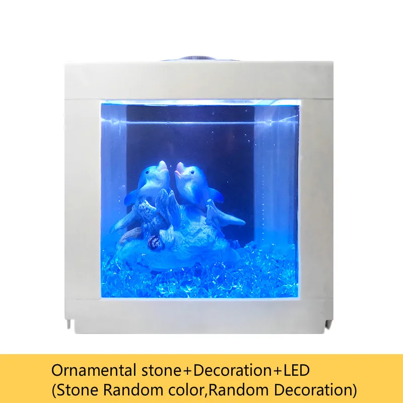 One set(2) Аквариумные мини-прозрачные светодиодный аквариумные рыбки Betta, украшение аквариума, черный, красный, белый цвет, украшение для рабочего стола - Цвет: One set(2)