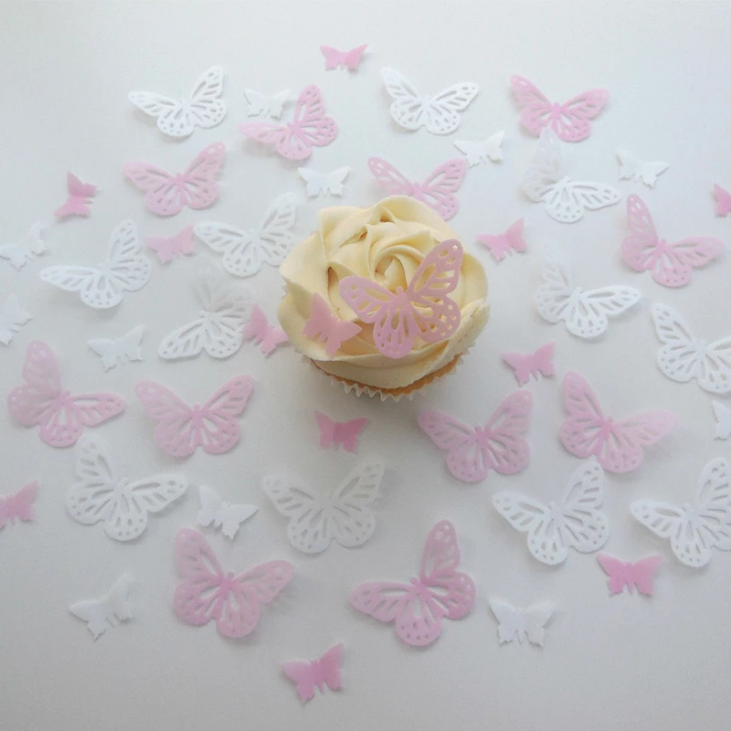 Съедобная Вафля с кружевными бабочками Топпер для кексов украшение на свадьбу