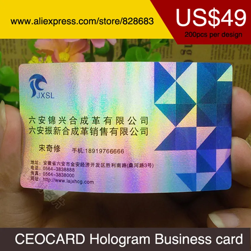 

Holographic Plastic Business Card with Metallic Silver Plastic Printing 90X51mm