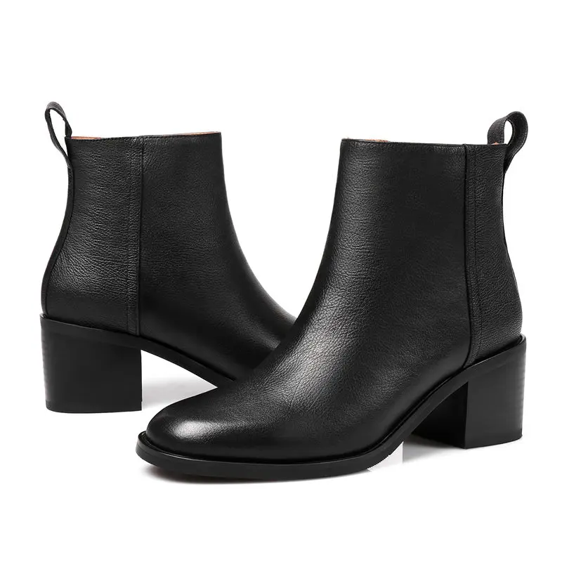 Женские ботильоны на высоком каблуке Smeeroon черные ботинки из натуральной кожи с