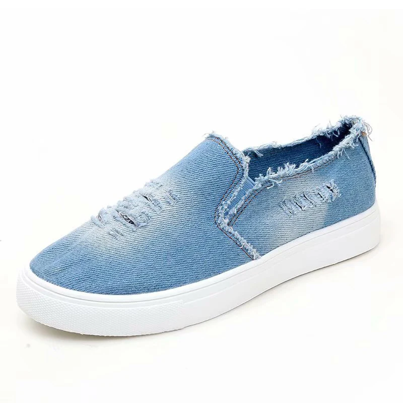light blue Женская обувь на плоской подошве; модные мокасины из джинсовой ткани; Летние повседневные парусиновые лоферы; женские слипоны; Mocassim Feminino; большие размеры; Calzado Mujer - Цвет: light blue