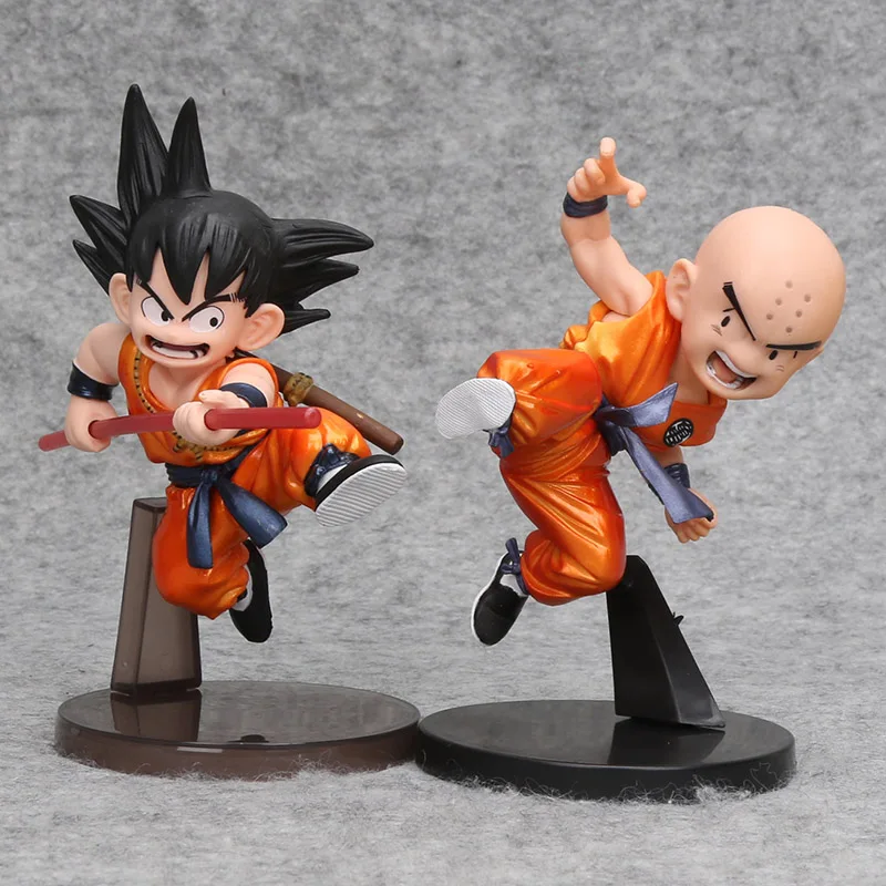 2pcs bag Dragon Ball Z фигурка Сон Гоку детство крилин куририн металлический цвет Стрекоза малыш Гоку драгонболл зет ПВХ фигурка модель игрушки - Цвет: 2pcs bag