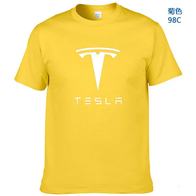 New Tesla Men T Shirts Short Sleeve Round Neck Ringer Letter Printed cotton Male Tees Casual Boy t-shirt Tops many colors - Цвет: Yellow-W