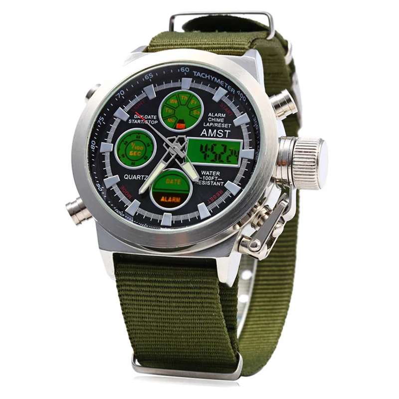 Green Silver Black AMST 3003 Montre Homme Дайвинг Плавание цифровые lcd кварцевые уличные спортивные часы Relogio Masculino часы для мужчин Reloj Hombre - Цвет: Green Silver Black