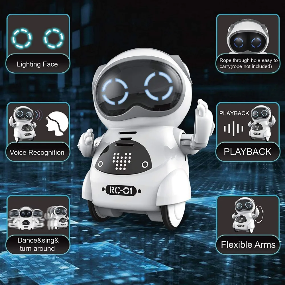 EBOYU RC-01 мини-робот Карманный робот для детей с интерактивной беседой/распознаванием голоса/записью чата/пением