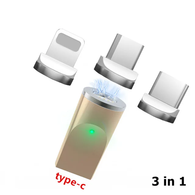 Магнитный Кабель-адаптер для Iphone samsung, магнитный Micro USB разъем type-C, адаптер для зарядки для IPhone, Android, кабели для зарядки - Цвет: Gold-3 in 1-Type C