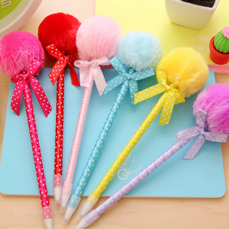 6 шт. Канцтовары бант плюшевая меховая шариковая ручка школьная офисная подарок