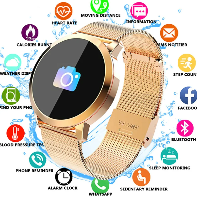 Q8 Фитнес трекер Для женщин Смарт часы мужчин Smartwatch IP67 Водонепроницаемый браслет