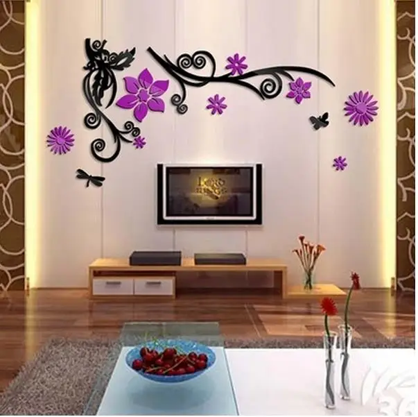 3 d цельный Кристал стены ТВ фон гостиная цветок лоза акриловые настенные зеркала