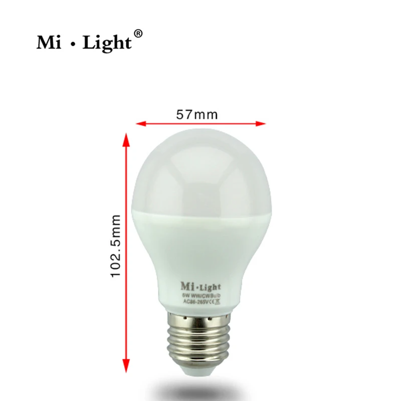 Milight светодиодный двойная белая лампа 6 Вт E27 Базовая CCT AC85 265V & четыре зоны пульта